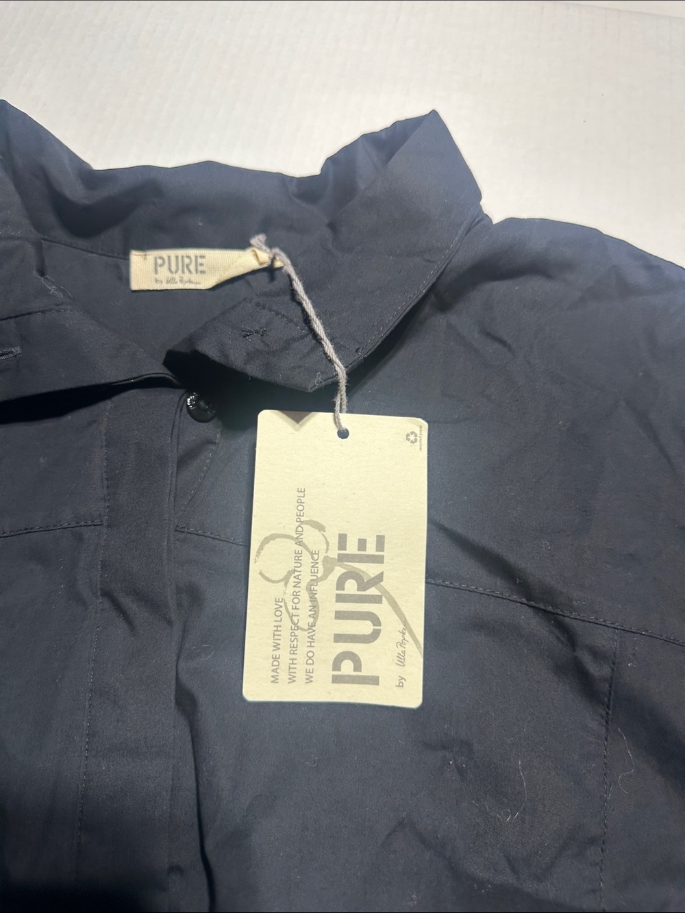 NWT Pure black Ulla Popken Navy elbow length button down top organic 100% cotton - Picture 13 of 13